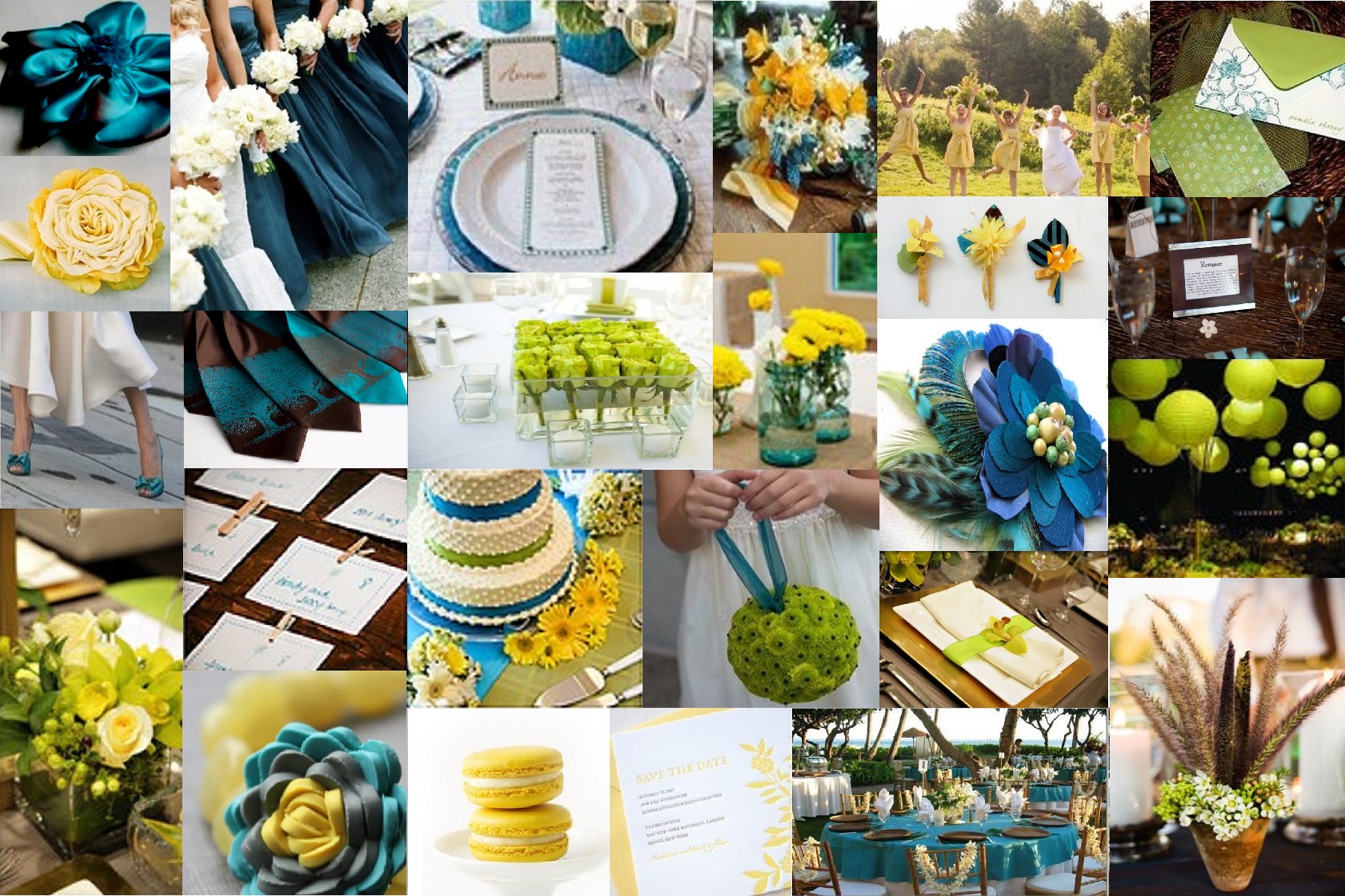 teal, brown and yellow wedding